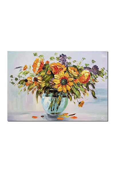 artnova Tablou vaza cu floarea soarelui pictat manual stilizat, 70x50cm ulei ...