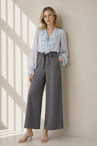 AFVENTE Luna Belted Wide Leg Pants Smoked
