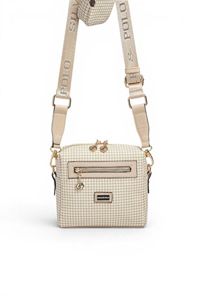 Silver Polo Sand - Sand Beige Houndstooth Plaid Women's Crossbody Bag Sp1038