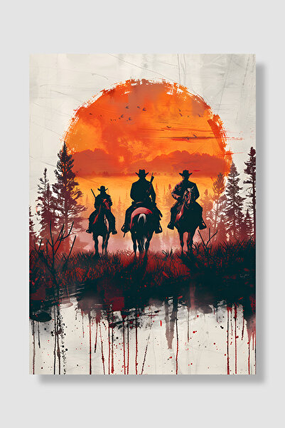 Luna Marissa Poster igre Red Dead Redemption Tri jahača Kauboj Narančasto Sun...