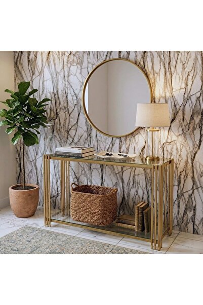 Happy Home كنسول استيل دورين 120*40*80 GOLD+GLASS - KD241