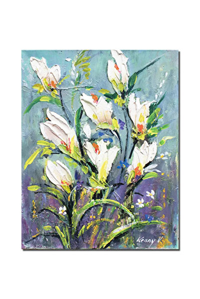 artnova Ръчно рисувана картина на бели ириси, 40x30см, акрил върху платно с р...