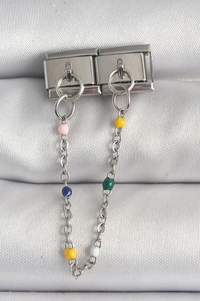ARMÜZ 316L Steel Silver Color 2-Piece Hanging Chain Model Nomination Charm