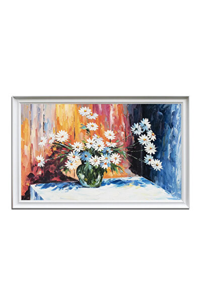artnova Ръчно рисувана рамкирана картина, Ваза с маргаритки, 110x70см маслена...