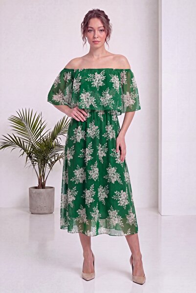 zks grup tekstil Women's Madonna Collar Floral Patterned Midi Length Chiffon ...