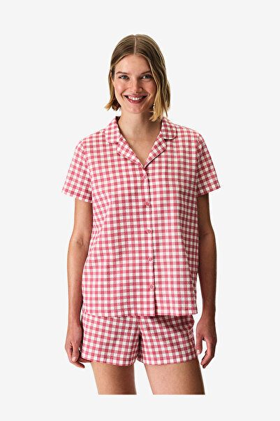 Penti Women Pink Gingham Short Sleeve Shirt Shorts Rose Set