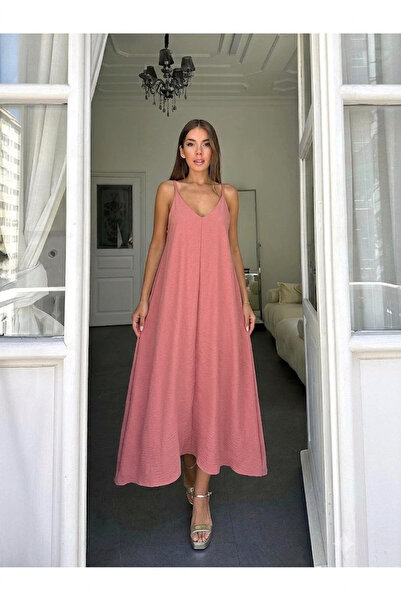 ORZUQLIFE Aerobin Fabric Adjustable Strap Long Dusty Rose Dress