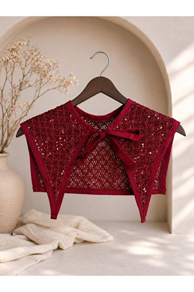 alinastore Pul Detailled Mesh Shoulder Shawl, Collar