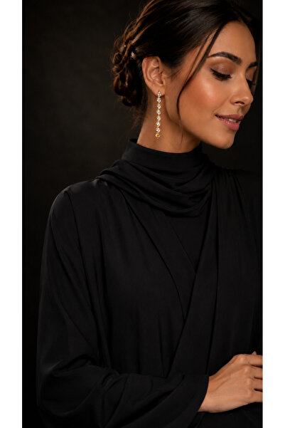 Generic Long Gold Earring with Zircon