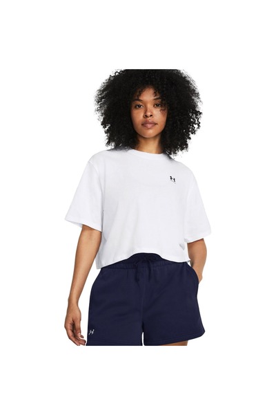 Under Armour Γυναικείο Κοντό Τοπ Σε Ίσια Γραμμή Με Λογότυπο SS 1386845-100 Λε...