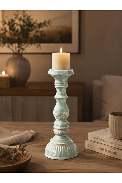 Lessio Home Aveline White Wash Ahşap Şamdan 51 cm | El İşçiliği Rustik Bohem ...