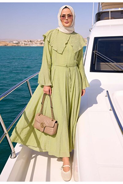Aselim Hijap Moda Romantic Cotton Voile Lined Dress – Green