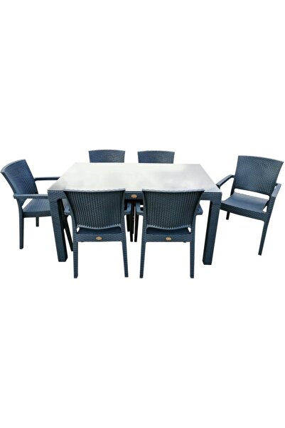 NOBLE DESİNG Rattan Masa Takımı Camlı Masa 6 Kişilik Sandalye Seti Bahçe Balk...