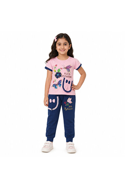 Generic Girls' Set of Pink T-Shirt and Trousers with Butterfly Graphics