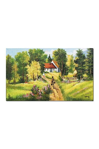 artnova Tablou peisaj din natura cu casa taraneasca pictat manual, Amintiri d...