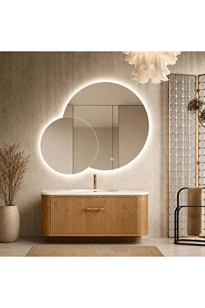 RFAN Oglindă LED Premium cu 2 cercuri suprapuse, 80x65x50 cm, Reglabilă, 3 ti...