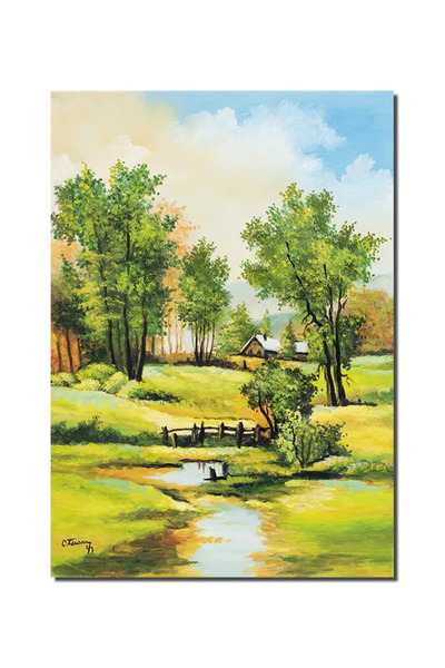 artnova Tablou peisaj din natura pictat manual, Calmitate, 70x50cm pictura ul...