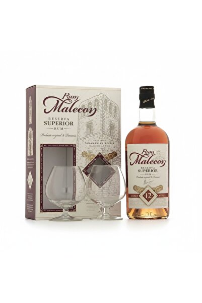 MALECON Rom Reserva Superior Rum 12 Ani cu 2 Pahare, 40% 0.7L