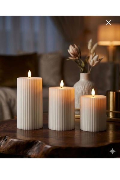 Noor Smart Ribbed Electronic Led Candles - Set of 3 Sizes
