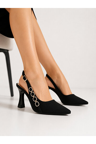 Trendline Women's Stone Black-Cream Thin Heel Shoes Sitiletto