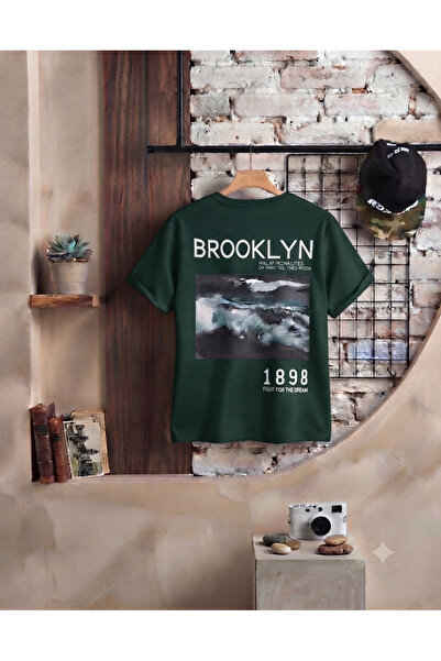 KOZİA OUTDOORS Kadın/erkek uniseks broklıyn baskılı bisiklet yaka oversize prnye tişört