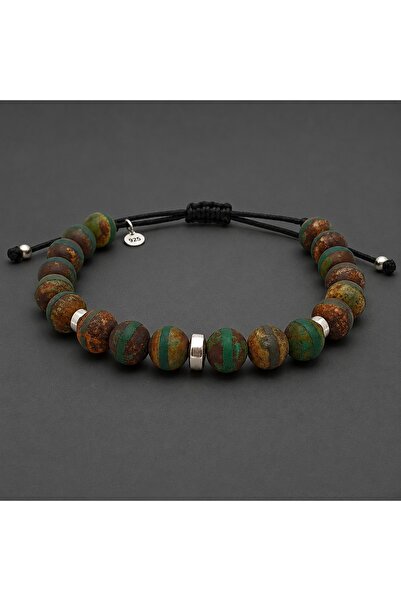 Safir Jewellery Tibet Akik Doğal Taşlı 8mm 925 Ayar Gümüş Detaylı Makrome Örg...