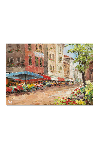 artnova Ръчно рисувана стилизирана картина, На улицата на цветята, 70x50см, м...