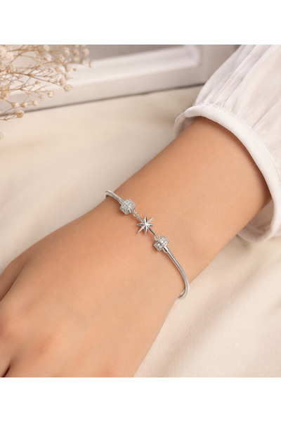 Belasso Vip Silver Color Zircon Stone Star Model Women's Bracelet