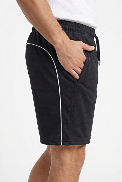 Sizce Men's Black Color Back-Piping Mech Shorts with Zipper Pockets, Breathab...