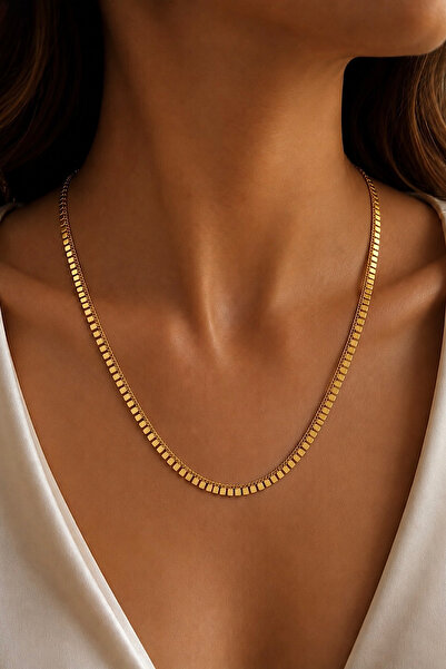FIERA JEWELRY Women's Vip Sequin Detailed Necklace 50 cm Gold Color Stainless