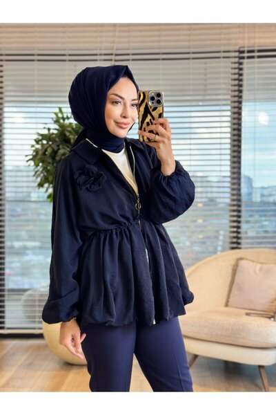 ALANURMODA 24424 طوق للأطفال مع أربطة على الخصر وغطاء بسحاب باللون الأزرق الداكن