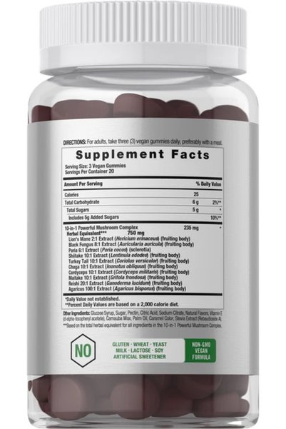 Horbaach Lion's Mane 10 in 1 Mushroom Complex Blueberry 60 Capsules