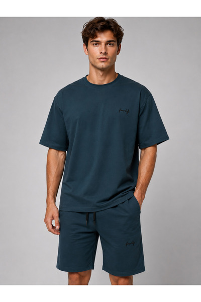 zeyra Men's Casual Half Oversize Crew Neck Daily Shorts T-Shirt Two-Piece Set