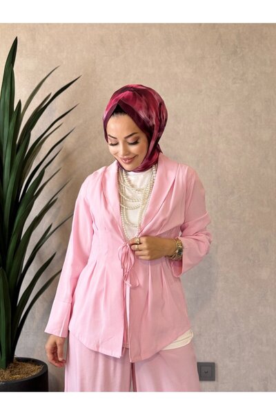 ALANURMODA 22889 بدلة برباط أمامي باللون الوردي