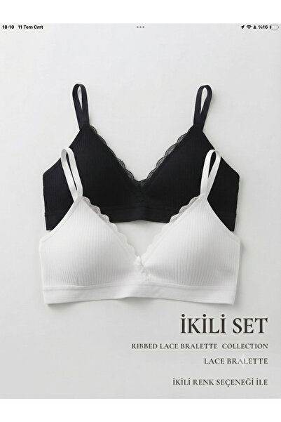 EU Tekstil İkili Dantel Bralet Seti -Siyah ve Beyaz Renkli Günlük Konfor