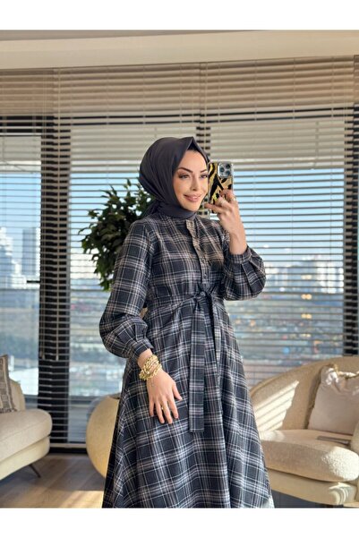 FUSHYA 51272 plaid buttoned dress black