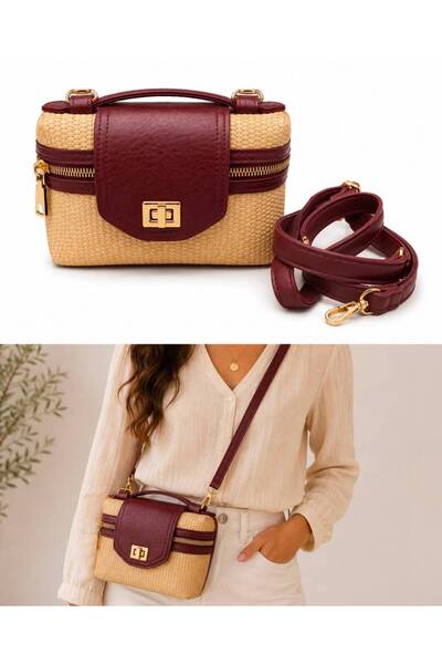 Mervişim Aksesuar Women's Burgundy Wicker Trend Stylish Design Hand and Shoul...