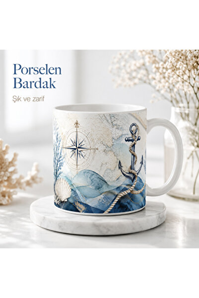 HiperAD Reklam Deniz Temalı Porselen Kupa Bardak 300 ml – Süblimasyon Baskılı...