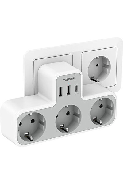 TESSAN Πολύπριζο τοίχου τύπου Τ 3 θέσεων με 2 USB-A και 1 USB-C Κωδικός: TS-3...