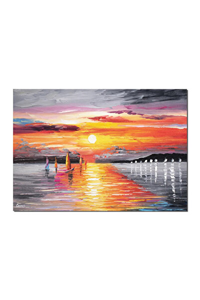 artnova Ръчно рисувана картина, Магията на морето, залез с платноходки, 70x50...
