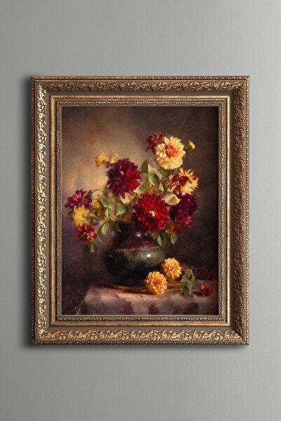 epiqart Red and Yellow Flowers Still Life – Vintage Patterned Painting – Thic...