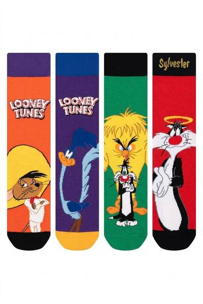 Looney Tunes جوارب سليفستر رود رنر سبيدي جونزاليس المرخصة للرجال، عبوة من 4 ج...