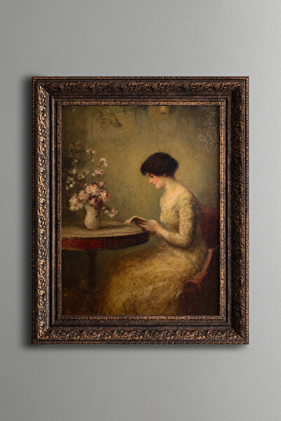 epiqart Elegant Woman Reading a Book – Vintage Patterned Painting – Thick Model