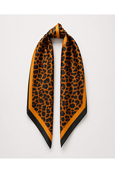 AGAPI Eșarfă din satin cu imprimeu leopard 50x50 cm – Eșarfă pătrată cu textu...