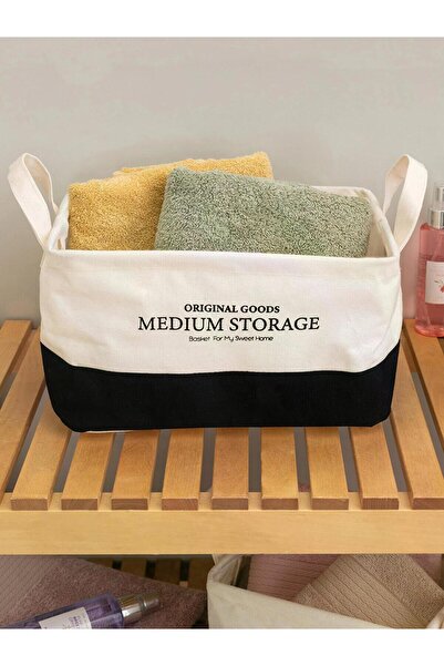 LC Waikiki Lcw Home Black Printed Organizer Basket 28X20X16 cm