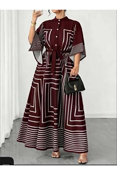Novexa Plus Size Geometric Pattern Black And White Striped Neckline Waist A-L...
