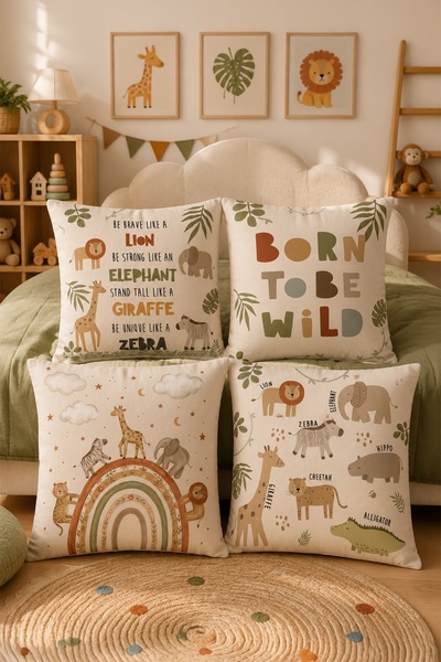 EVPANYA African Wildlife Animals Patterned 4-Piece Children's and Baby Throw ...