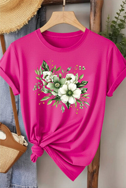 l'eivor Green Floral Printed Women's Cotton T-Shirt