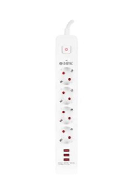 Universal S-link SPG403U 1.5m 1.5mm 100 yüzde Bakır 750 Joule 3 Usb 5V2.4A 4lü Anahtarlı Akım Korumalı Priz