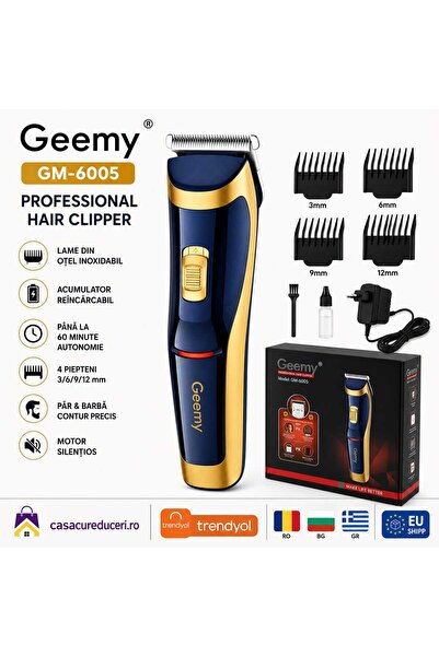 Geemy Mașină profesională de tuns GM-6005, acumulator reîncărcabil, lame din ...